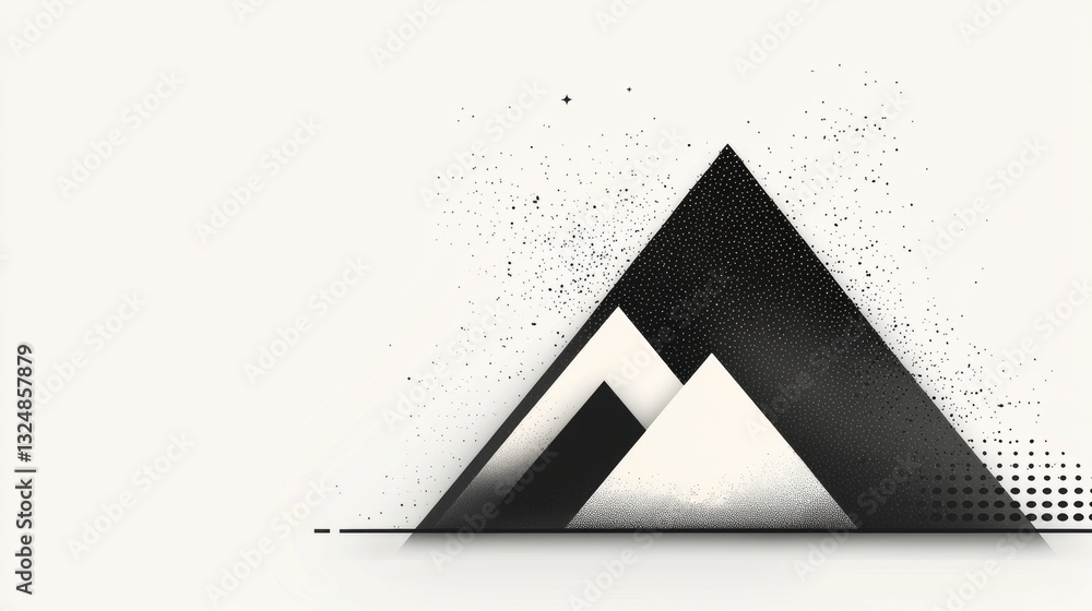 Poster a minimalist geometric design featuring a black triangle with a white triangle nested inside, set ag