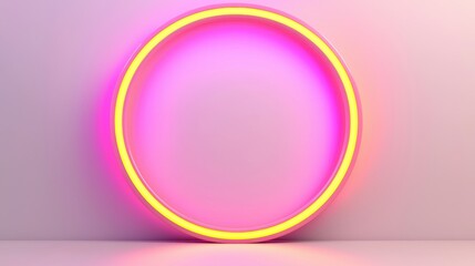 Obraz premium A neon pink circle with yellow outline.