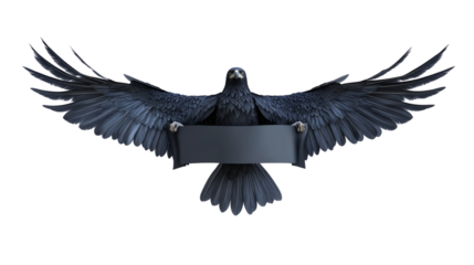 Black and White Bald Eagle with Outstretched Wings Holding a Blank Banner – Isolated on Transparent Background

