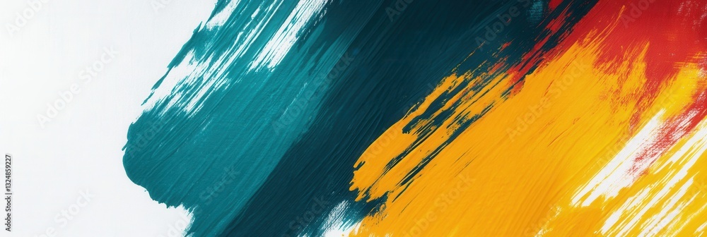 Poster bold abstract strokes create an inspiring backdrop of teal, yellow, and red with ample white space f