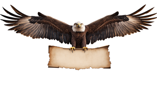 Bald Eagle with Outstretched Wings Holding a Blank Banner - Isolated on Transparent Background
- Powered by Adobe