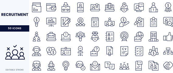 A collection of recruitment-themed icons in a modern, minimalist design, suitable for various HR and hiring contexts.