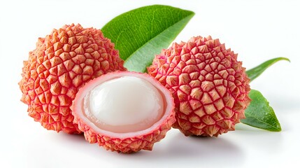 Fresh lychee with cut in half slice isolated