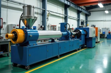 A twin screw compounder with extruder and hopper for bulk materials for mixing thermoplastic elasomers and plastics on a background of production