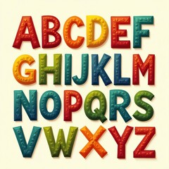 Vibrant, 3D alphabet letters, each with unique textures and patterns