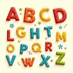 Vibrant, 3D alphabet letters, each with unique textures and patterns