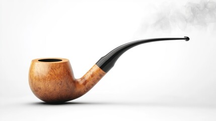 Classic wooden smoking pipe with a black stem, isolated on white. Suitable for depicting relaxation, hobbies, or traditional tobacco use.