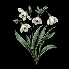 Fototapeta premium Spring flower snowdrop on black.