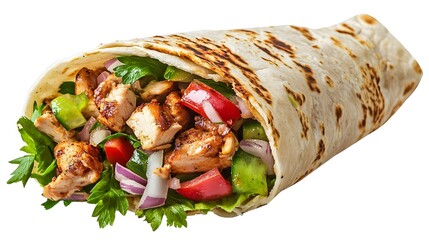 A Shawarma pita roll with chicken isolated