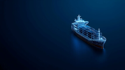 Abstract Futuristic Digital Ship With Glowing Blue Lines And Dots On Dark Background