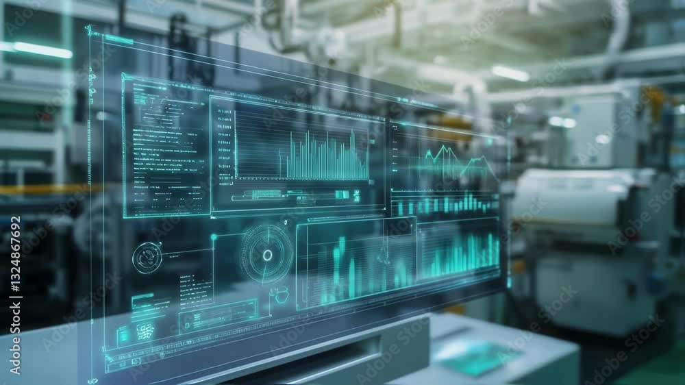Aufkleber futuristic software monitors production line performance through an augmented reality interface, sho