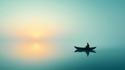 A person in a small boat floating on a body of water