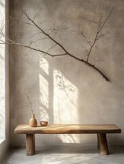 Obraz premium Natural decor in minimalist interior design with wood