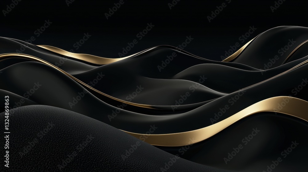 Poster a 3d rendering of a black and gold abstract design.