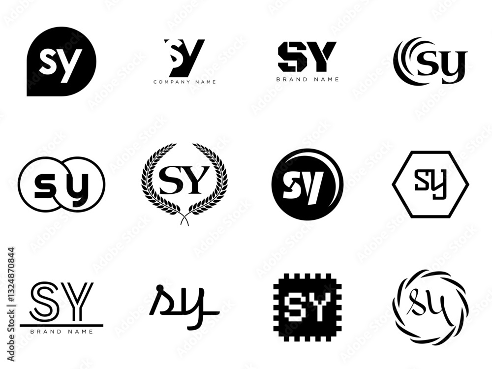 Fototapete sy logo company template. letter s and y logotype. set different classic serif lettering and modern 