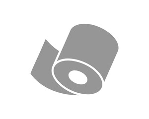 Simple gray icon of a roll of paper, unfurling.  Represents new beginnings, continuous process, or content creation.