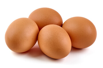 Brown Chicken Eggs Isolated on White Background.