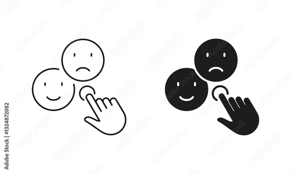 Poster customer satisfaction sign. feedback line and silhouette icon set. cursor click on good or bad emoti
