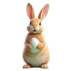 Brown Easter Bunny Holding Decorated Egg PNG Clipart, Isolated Image For Holiday Design