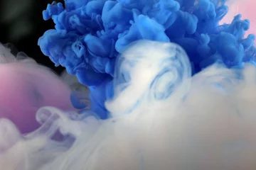 Fotobehang Abstract soft focus blur smoke background. Ink colors blot in water. Blue, white tone. © Liliia