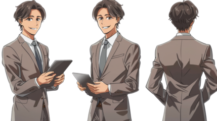 Smiling businessman holding tablet with transparent background