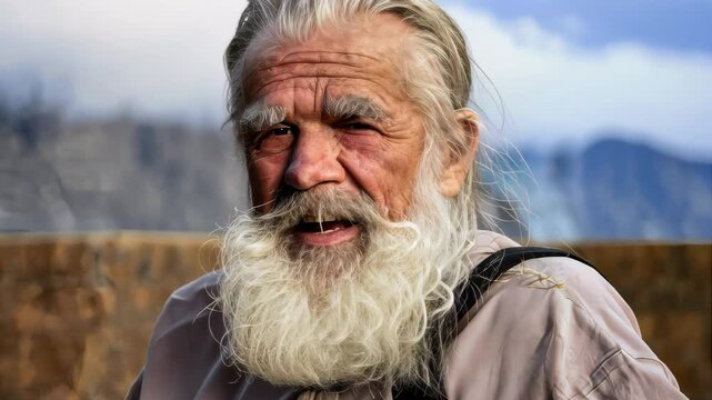 portrait of a native old man smiling on camera