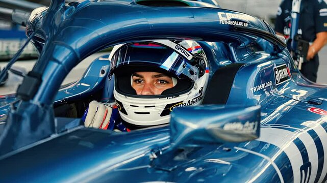 portrait of a female racer in a sports car