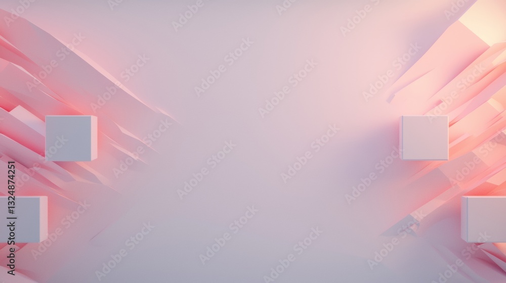 Poster abstract 3d rendering of a pink and white geometric pattern.