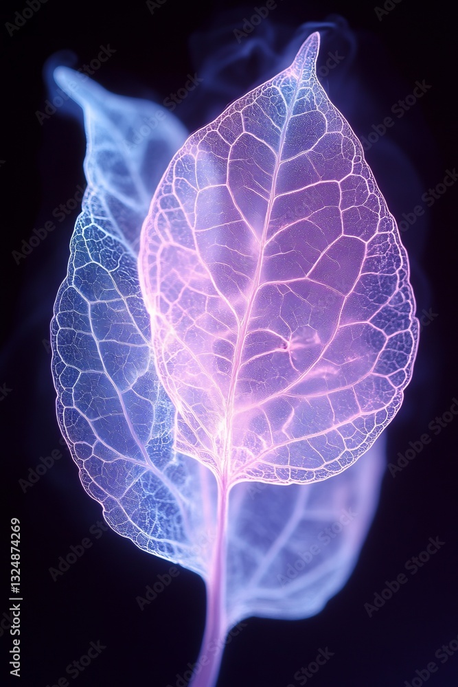 Canvas Prints a close up of a leaf on a black background