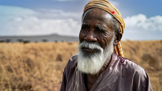 portrait of a native old man smiling on camera