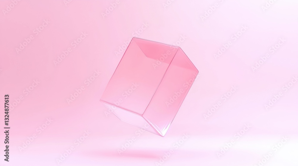 Poster a pink cube floating in space.