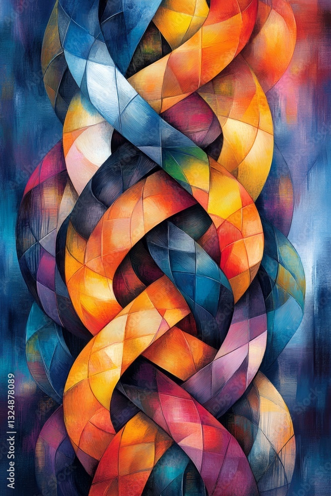 Canvas Prints a painting of a colorful abstract design on a blue background