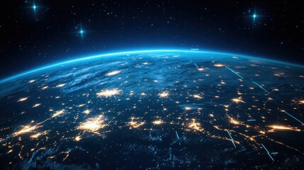 Obraz premium Futuristic earth concept showcasing connectivity and technological advancement