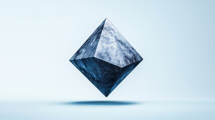 A blue diamond-shaped object with a textured surface floats in a light blue background.