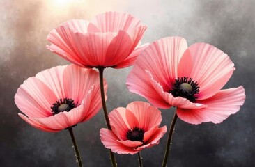 Delicate illustration of poppies on a gray background