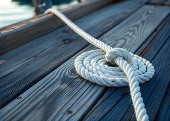 Obraz premium rope on a wooden deck of a ship,