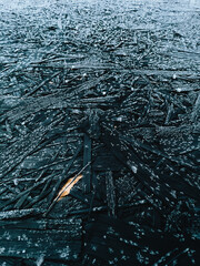 Beautiful abstract winter background. Frosty patterns crystallizing across dark oriented strand...