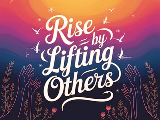 Rise by Lifting Others Typography and Colorful Background Motivational Quote T-shirt Design Illustration