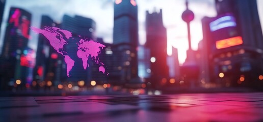 Global Business Network Cityscape World Map