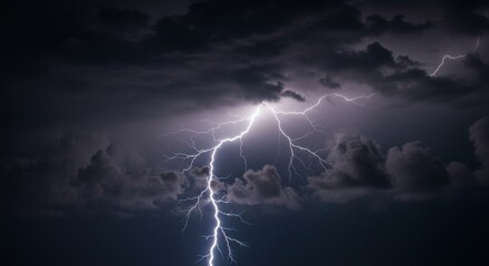 Lightning Strikes During Stormy Weather with Dramatic Clouds in the Sky