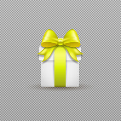 A bright gift box with a neatly tied bow, designed in stylish vector graphics. Detailed ribbon folds and glossy box edges add depth, creating a realistic effect. PNG background