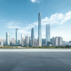 Shenzhen's asphalt road and skyline.