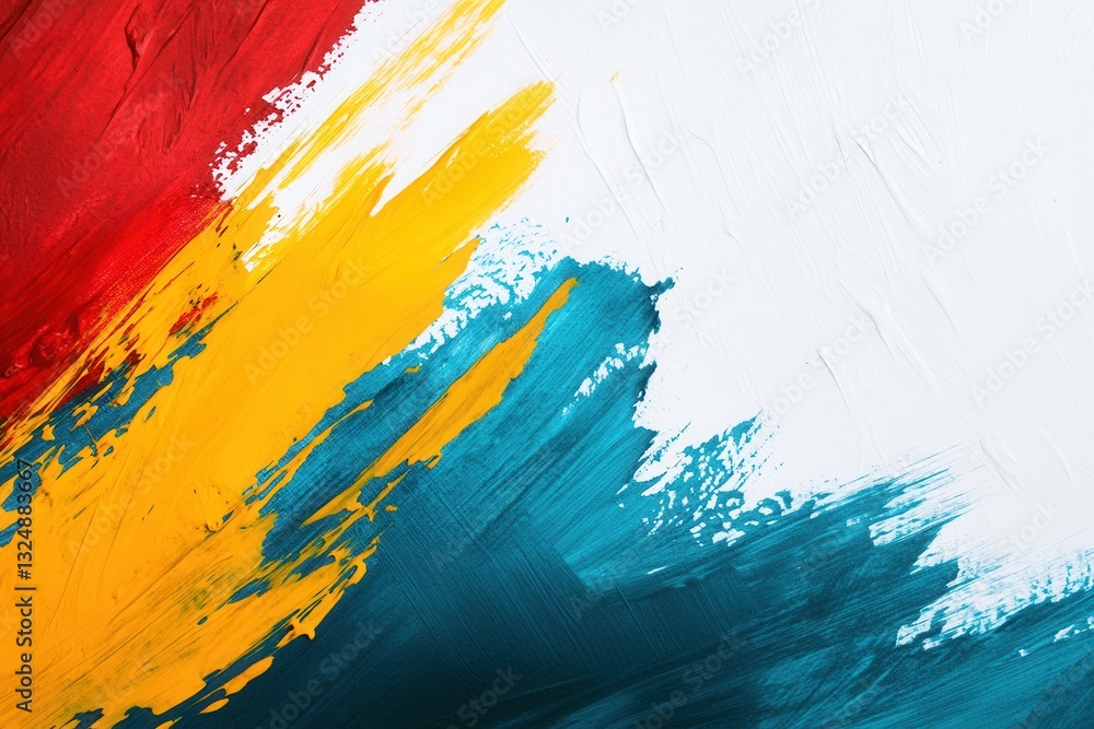 Poster bold abstract background with vibrant teal, yellow, and red paint strokes creating an inspiring arti