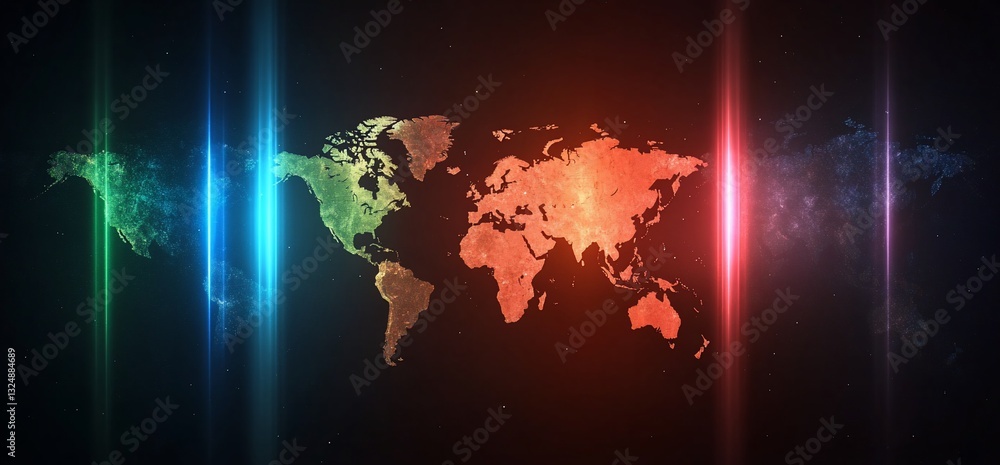 Poster global network connection world map