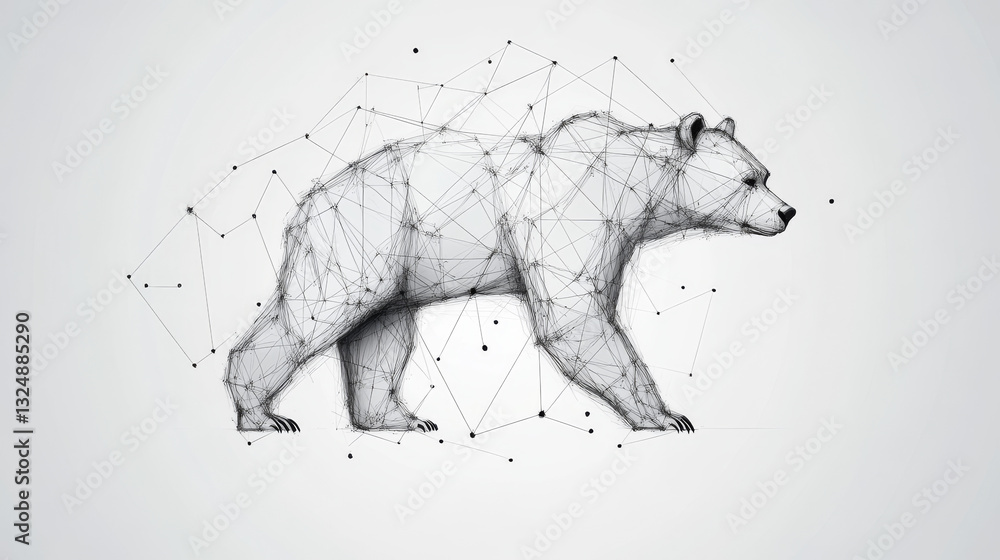 Poster abstract polygonal space low poly bear with connecting dots and lines. wireframe business strength a