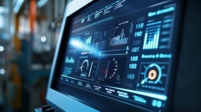 Innovative computer screen displaying various data and statistics related to industrial processes, signifying the integration of technology in modern manufacturing