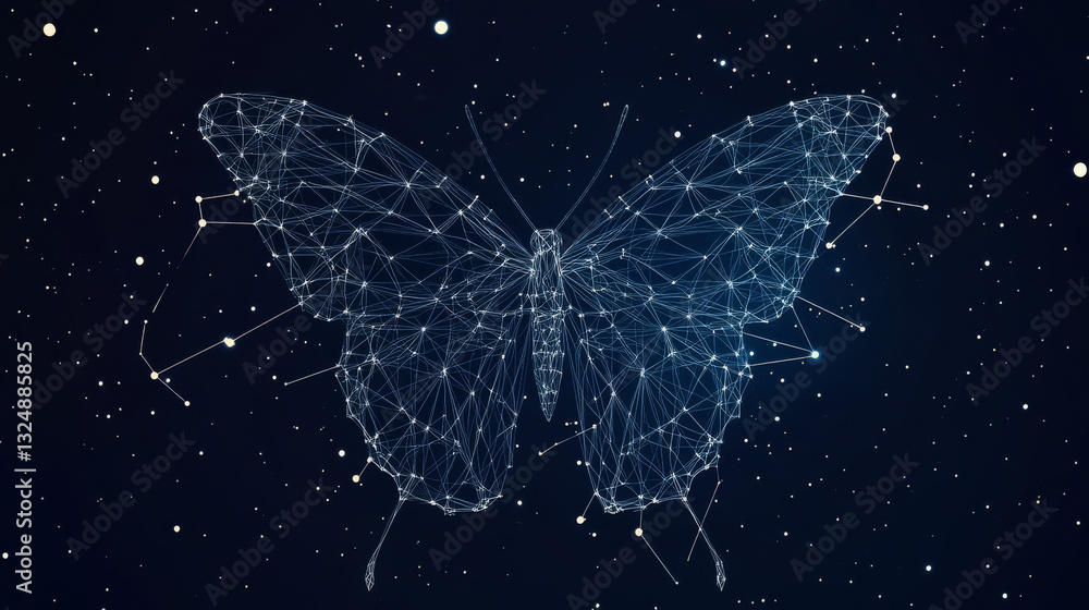 Poster butterfly composed of polygon. low poly vector illustration of a starry sky or comos. the digital fl