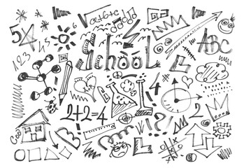 Doodle symbols and icons, hand draw black marker, isolated on white