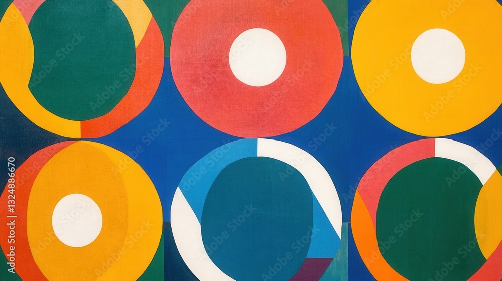 Poster Geometric pattern of interlocking circles with bold colors creating a vibrant modern background design