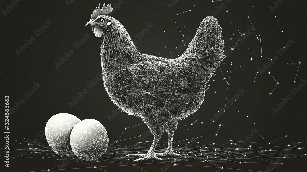 Poster chicken and egg. low poly wireframe. vector polygonal image in the form of a starry sky or space, co